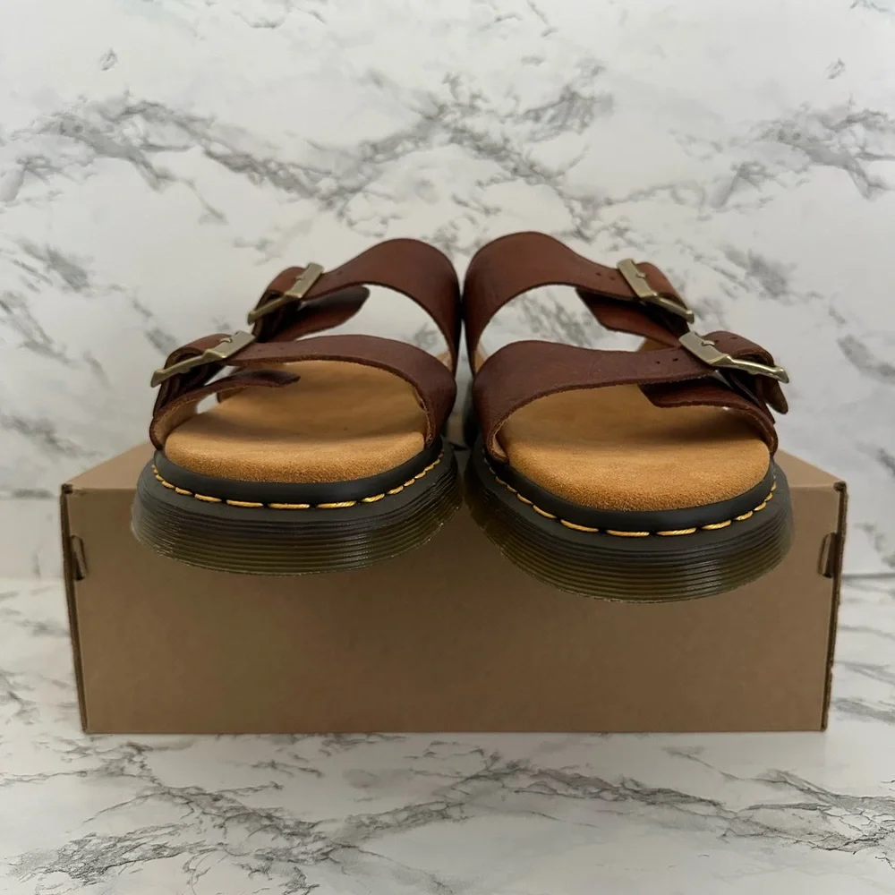 Dr. Martens Josef Nubuck Leather Mules Slip On Sandals Brown Buckle Men Size 13